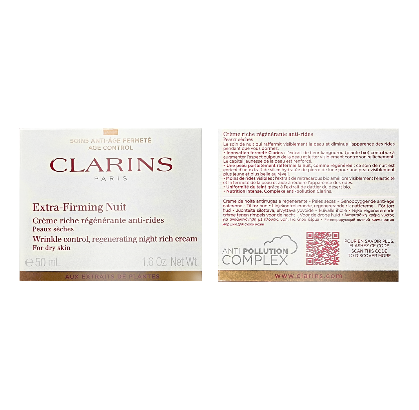 Clarins Extra-Firming Night Cream, Wrinkle Control, Dry Skin 50ml Jar - Sold Individually