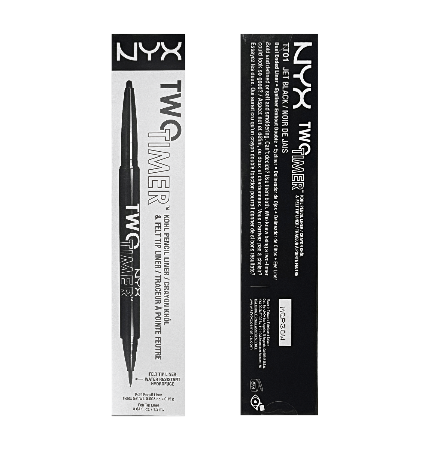 NYX Two Timer Dual Ended Kohl Pencil & Felt Tip Liner - 3 Pack