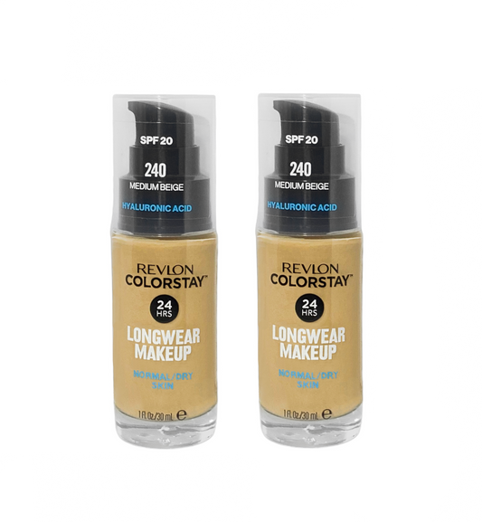 Revlon ColorStay 24H Foundation w/ Hyaluronic Acid - 240 Medium Beige - 2 Pack