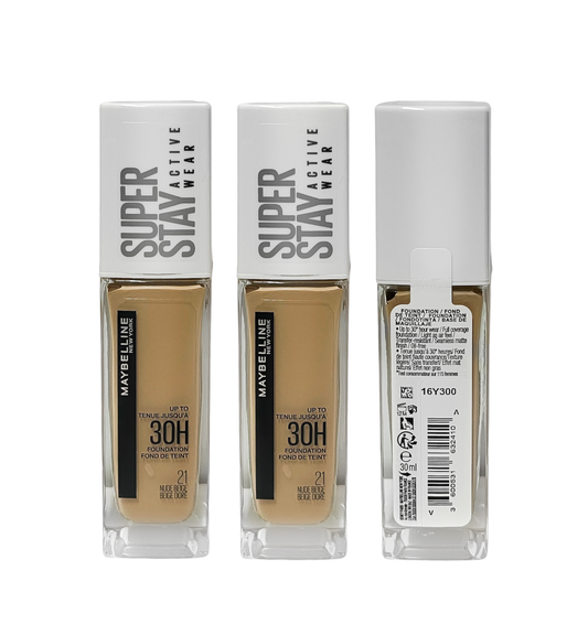 Maybelline Super Stay 30H Active Wear Foundation - 21 Nude Beige - Pack Of 3