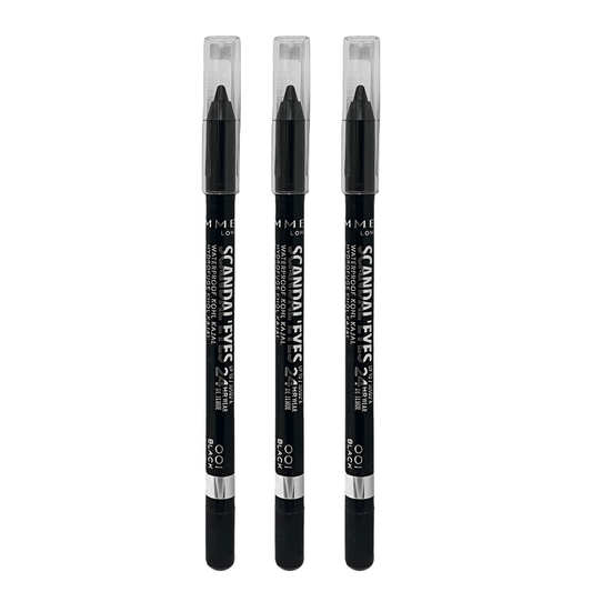 Rimmel Scandal'Eyes 24 Hour Waterproof Kohl Pencil - 001 Black - 3 Pack